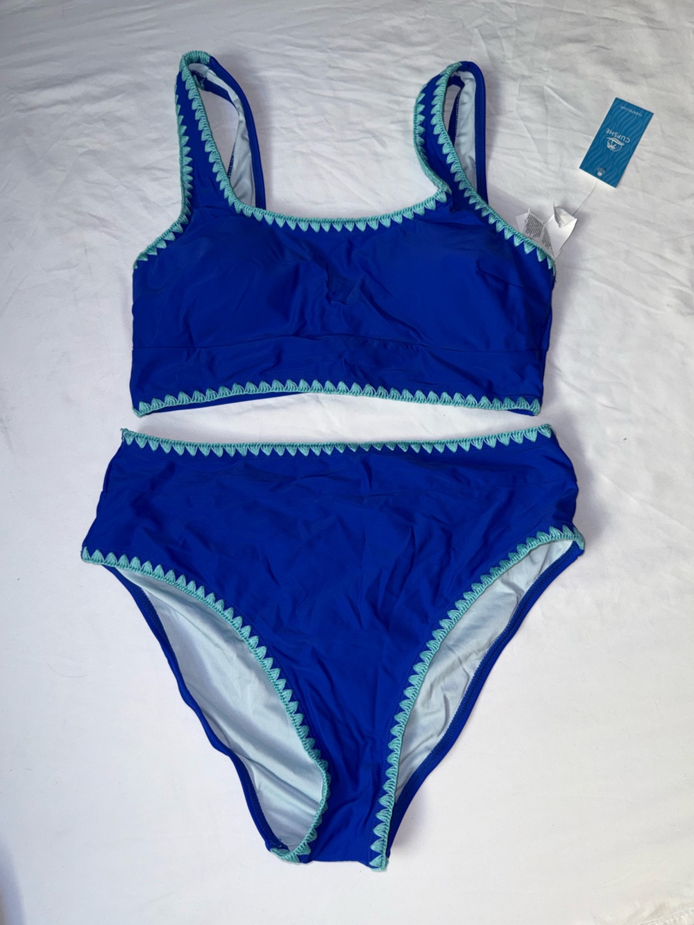 Cupshe Royal Blue Two-Piece Bikini with Mint Trim